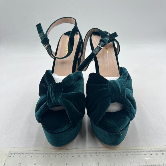 XYD Dark Green Velvet Platform Chunky High Heel Sandal Peep Toe Ankle Strap Shoe - Picture 3 of 8